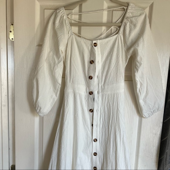 Happiest With You White Lace-Up Button-Front Midi Dress - Picture 1 of 7